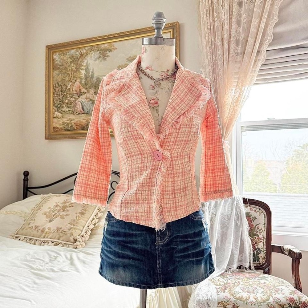 pink tweed jacket  y2k do & be‎ pink tweed jacket size small